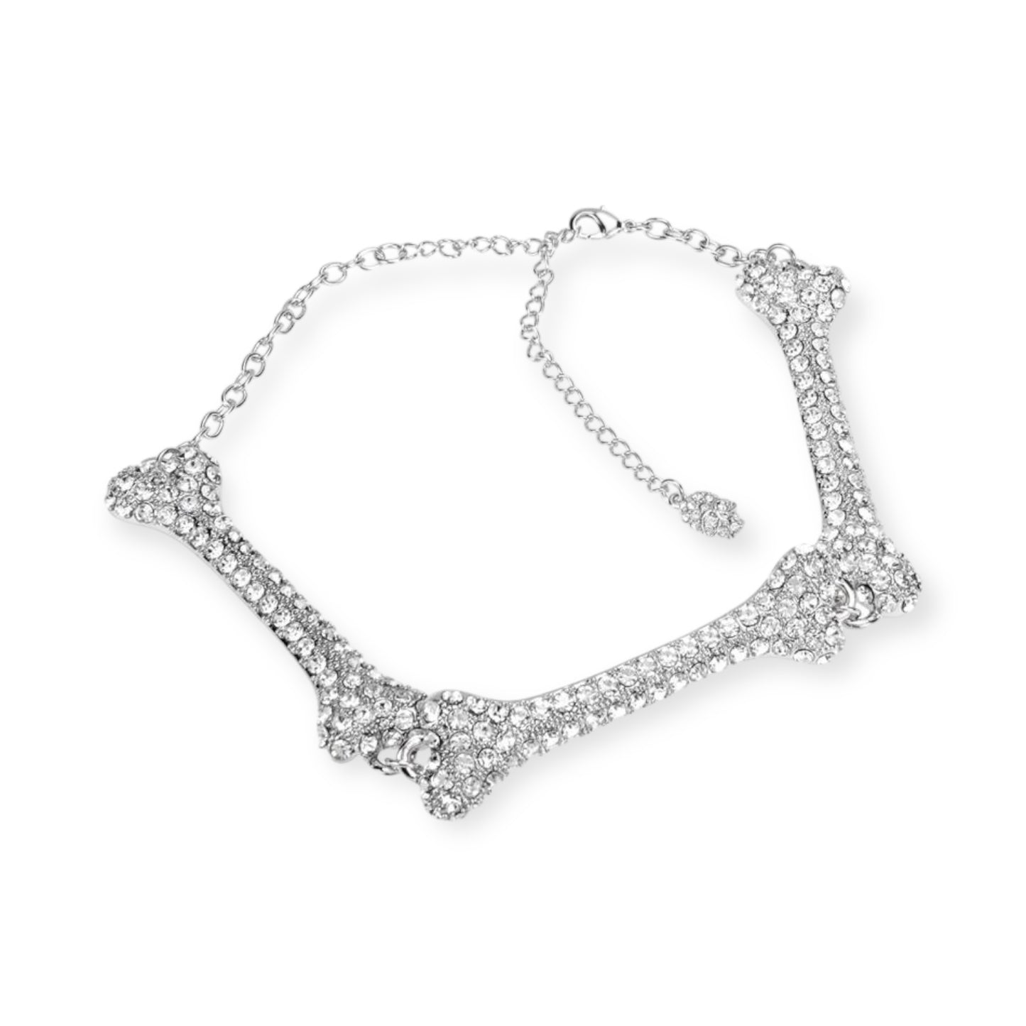 Mega Bones Silver Gem Studded Choker Necklace