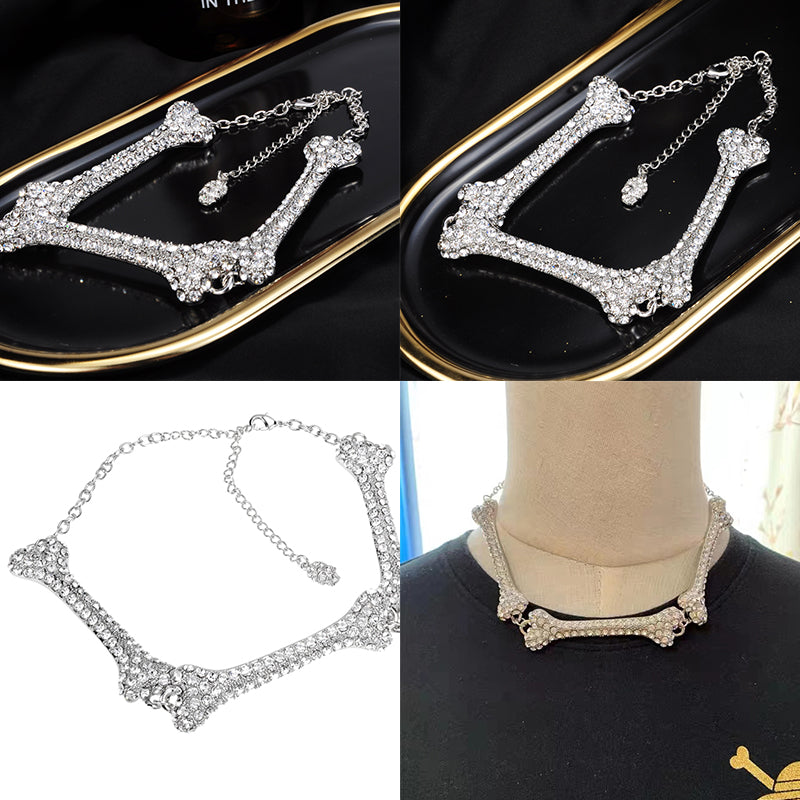Mega Bones Silver Gem Studded Choker Necklace