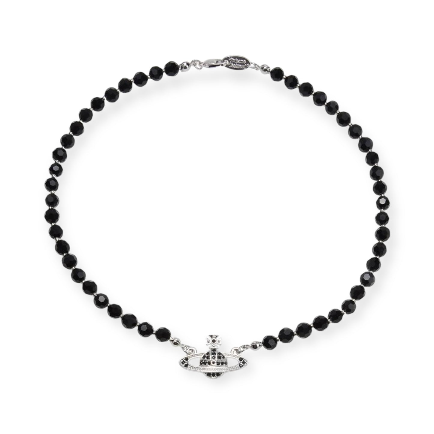 Black Beaded Crystal Pearl Orb Pendant Necklace Gold & Silver (2 Colors)