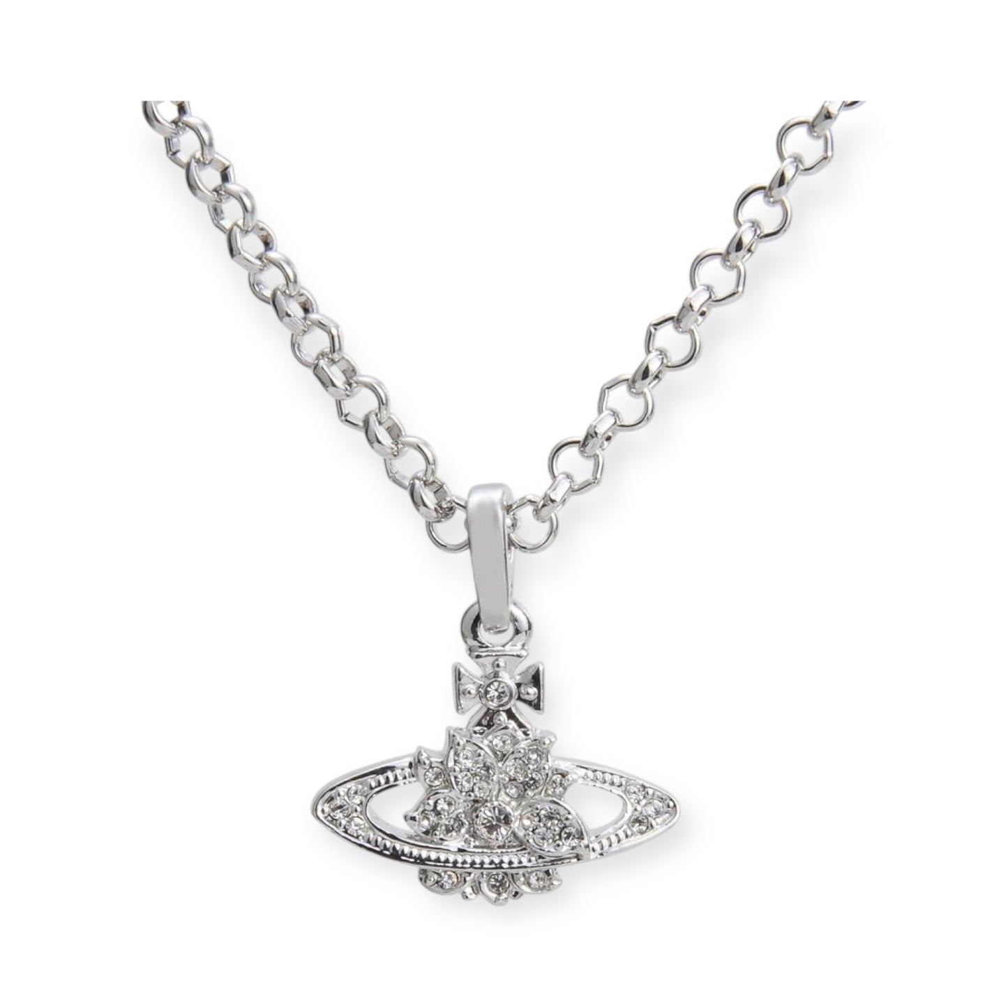 Lotus Flower Design Crystal Pendant Necklace Orange & Silver (2 Colors)