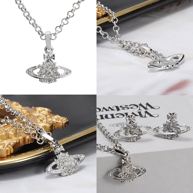 Lotus Flower Design Crystal Pendant Necklace Orange & Silver (2 Colors)