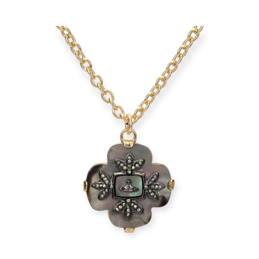 Iridescent Clover Flower Design Pendant Gold Chain Necklace