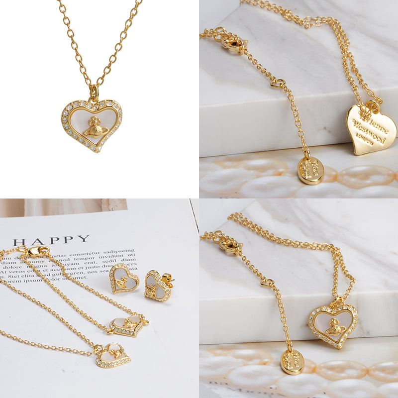 Heart Shaped Shape Plate Design Colorful Pendant Gem Studded Necklace (4 Colors)