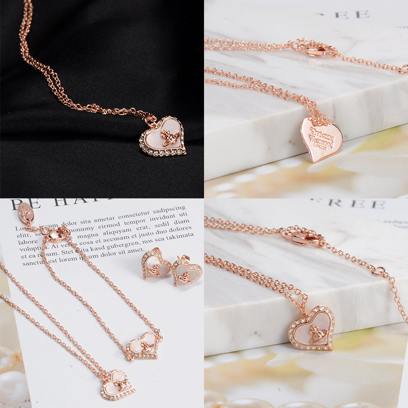 Heart Shaped Shape Plate Design Colorful Pendant Gem Studded Necklace (4 Colors)