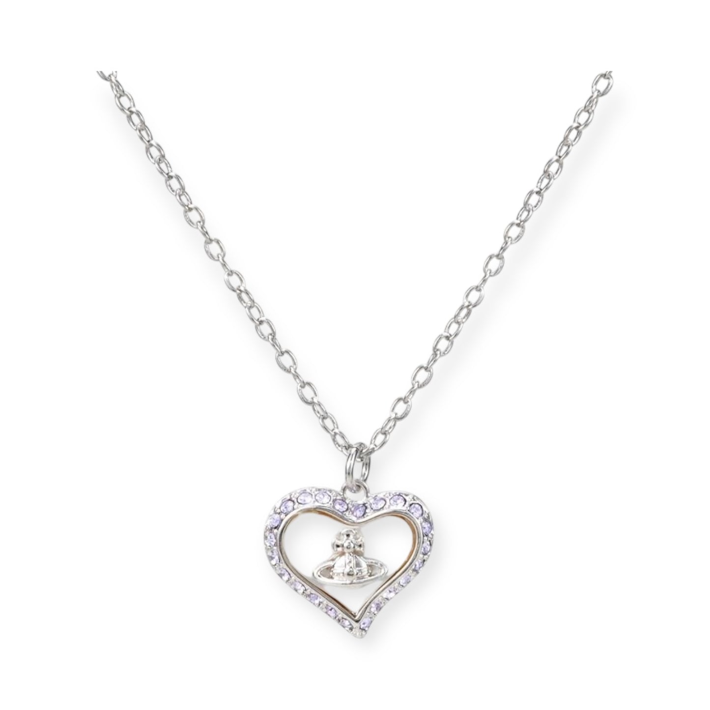 Heart Shaped Shape Plate Design Colorful Pendant Gem Studded Necklace (4 Colors)