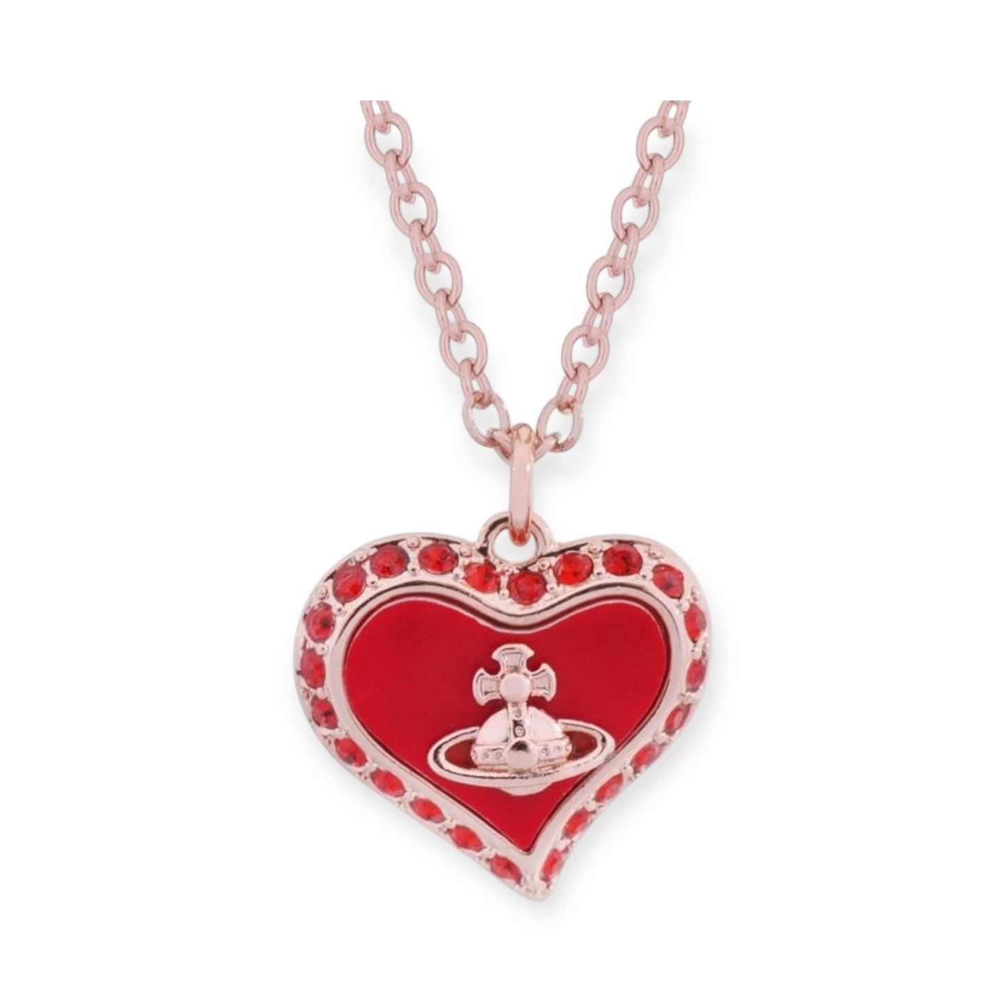Heart Shaped Shape Plate Design Colorful Pendant Gem Studded Necklace (4 Colors)