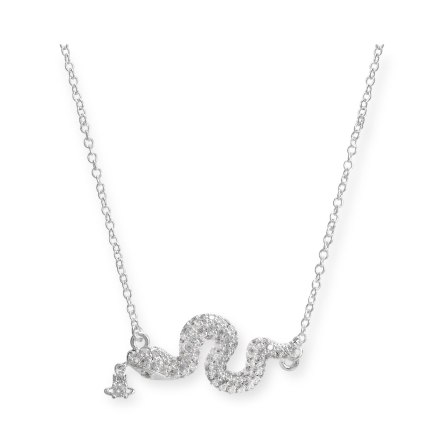 Snake Silver Gem Studded Pendant Orb Necklace