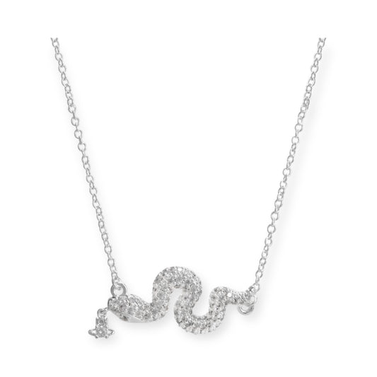 Snake Silver Gem Studded Pendant Orb Necklace