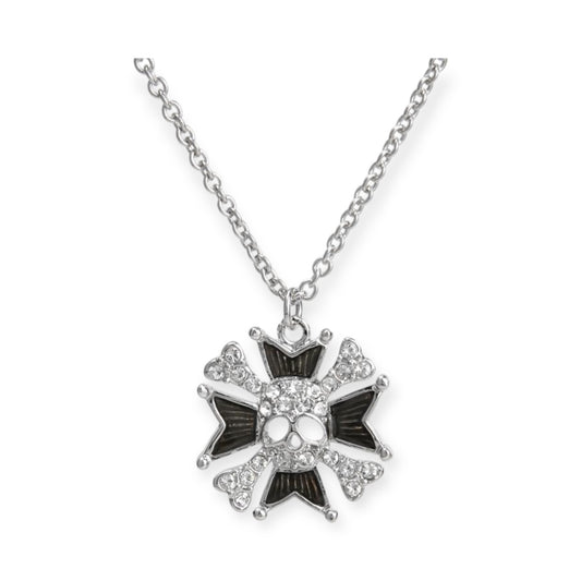 Skull & Bones Medallion Gem Studded Pendant Necklace