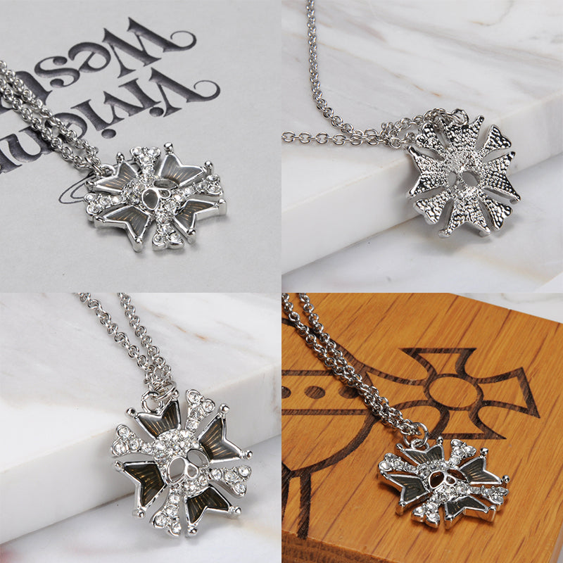 Skull & Bones Medallion Gem Studded Pendant Necklace