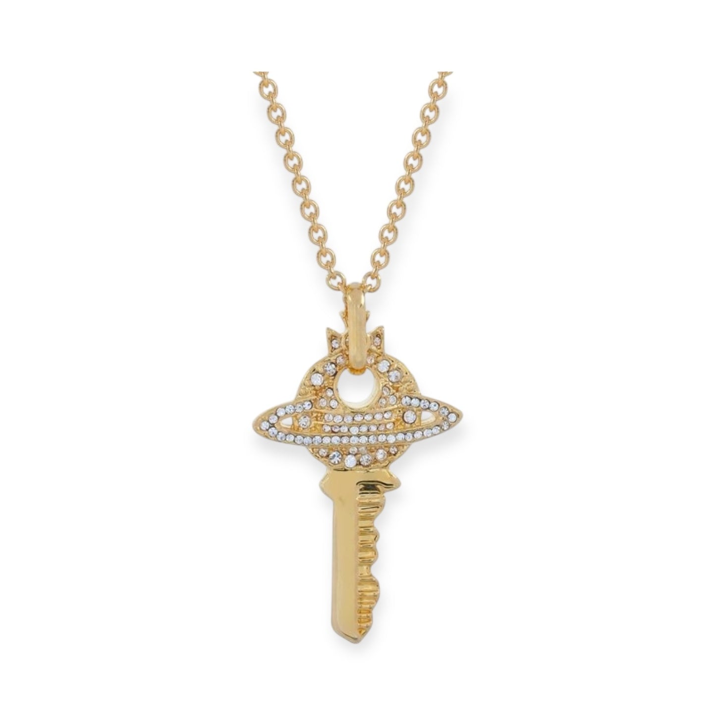 Key Pendant Silver Gem Studded Necklace Gold & Silver (2 Colors)