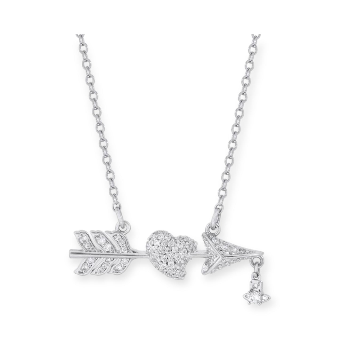 Studded Cupid Heart Arrow Design Hanging Orb Pendant Necklace (3 Colors)