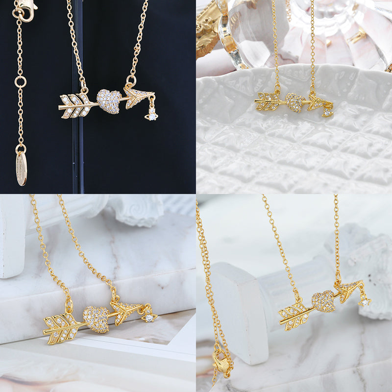 Studded Cupid Heart Arrow Design Hanging Orb Pendant Necklace (3 Colors)