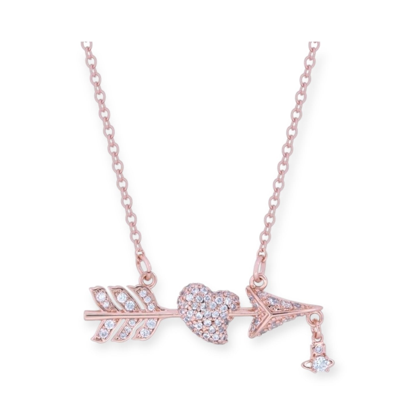 Studded Cupid Heart Arrow Design Hanging Orb Pendant Necklace (3 Colors)