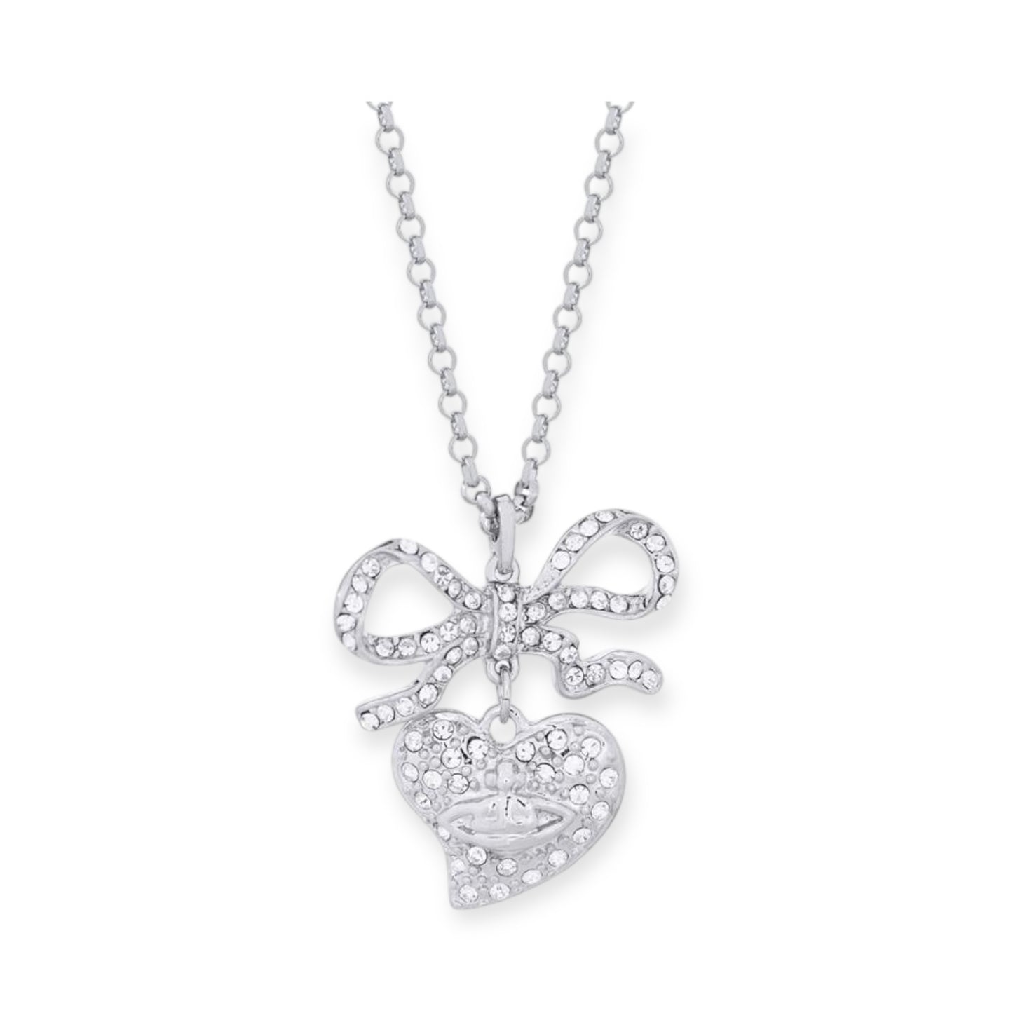 Heart Shaped Gem Studded Orb Pendant Necklace (3 colors)