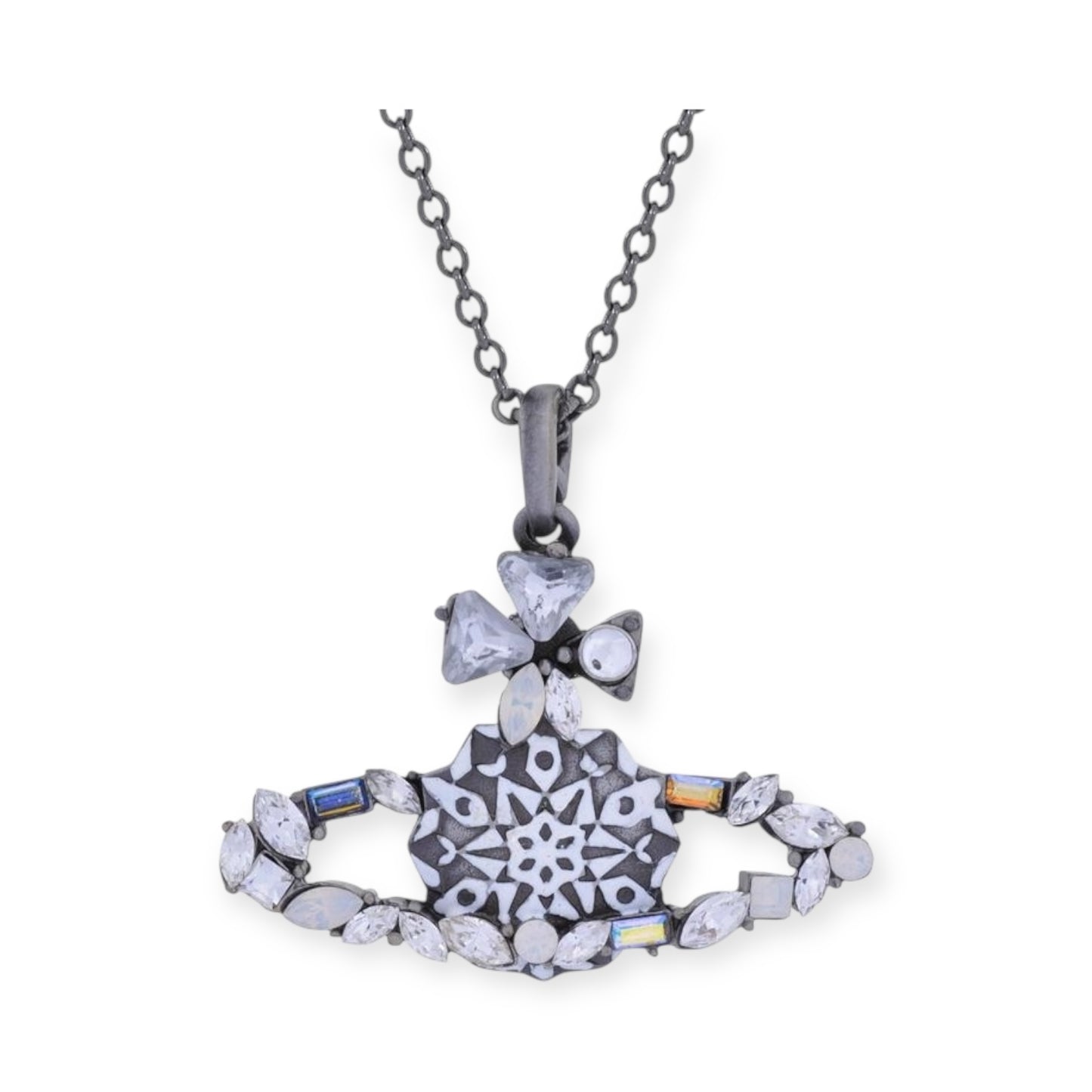 Mosaic Gem Studded Abstract Design Orb Pendant Necklace