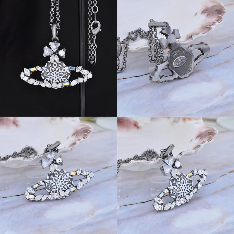 Mosaic Gem Studded Abstract Design Orb Pendant Necklace