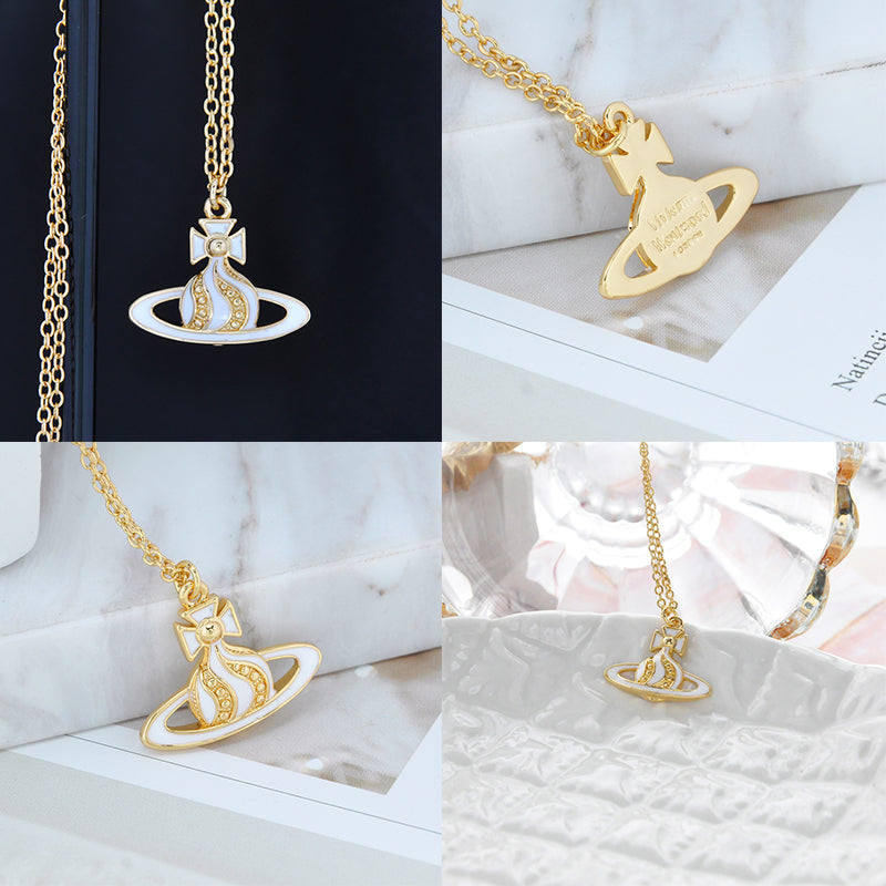 Gem Studded Swivel Pattern Orb Pendant Necklace (6 Colors)