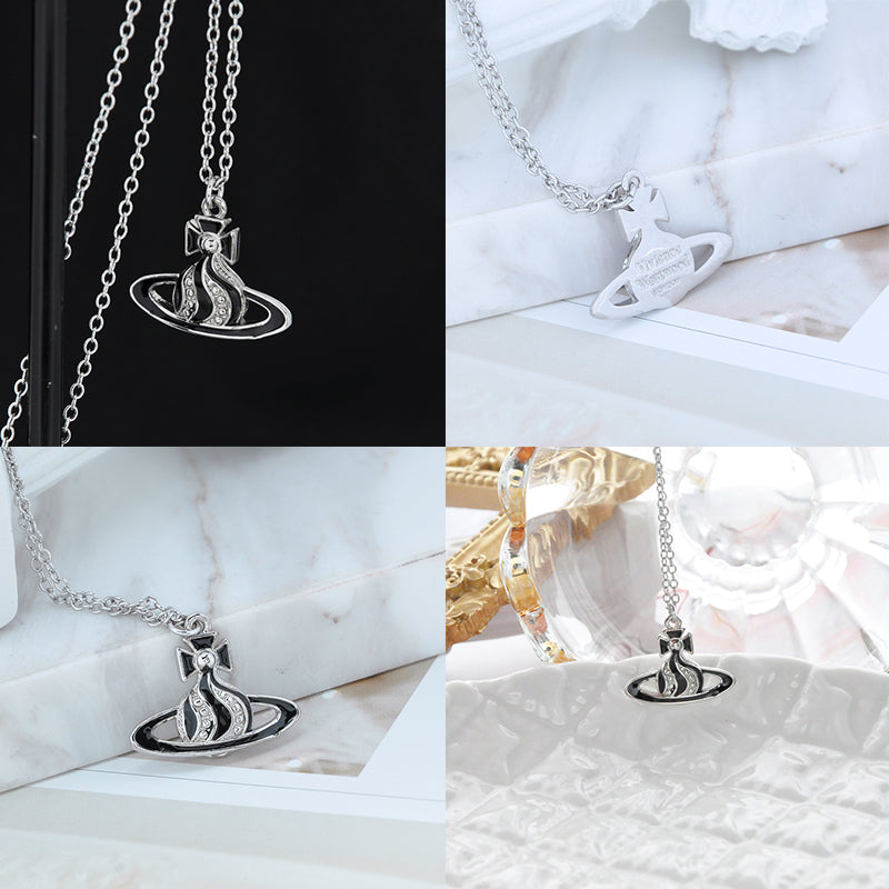 Gem Studded Swivel Pattern Orb Pendant Necklace (6 Colors)