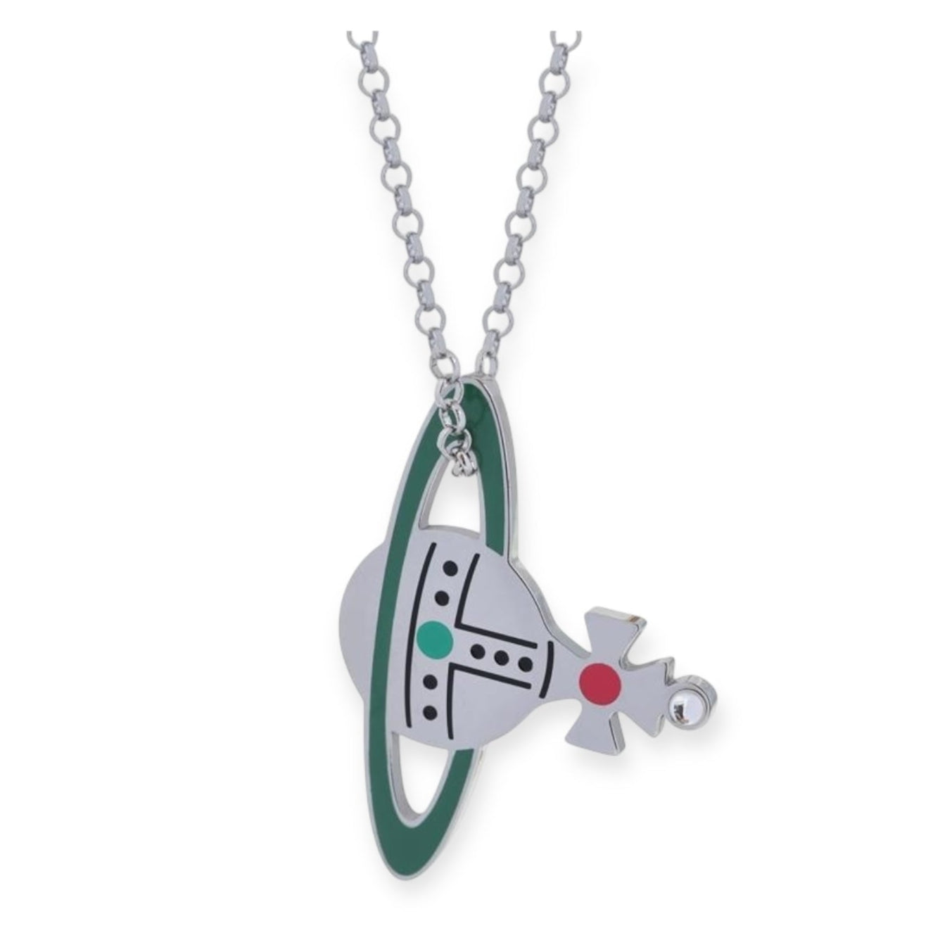 Sideways Hanging 2D Green Details Orb Pendant Necklace