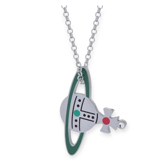 Sideways Hanging 2D Green Details Orb Pendant Necklace