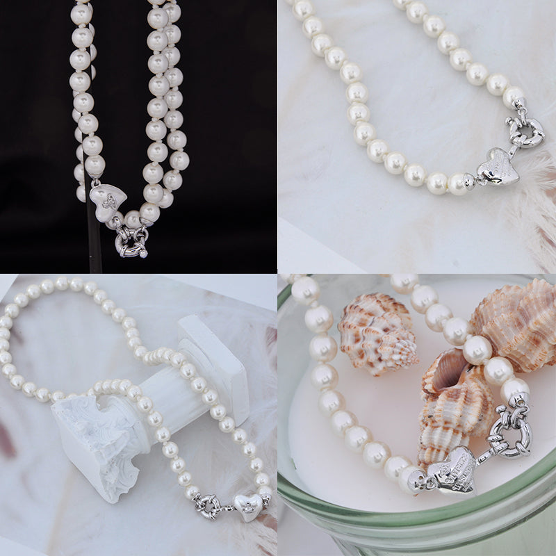 Pearl Heart Design Pendant Choker Necklace Gold & Silver (2 Colors)