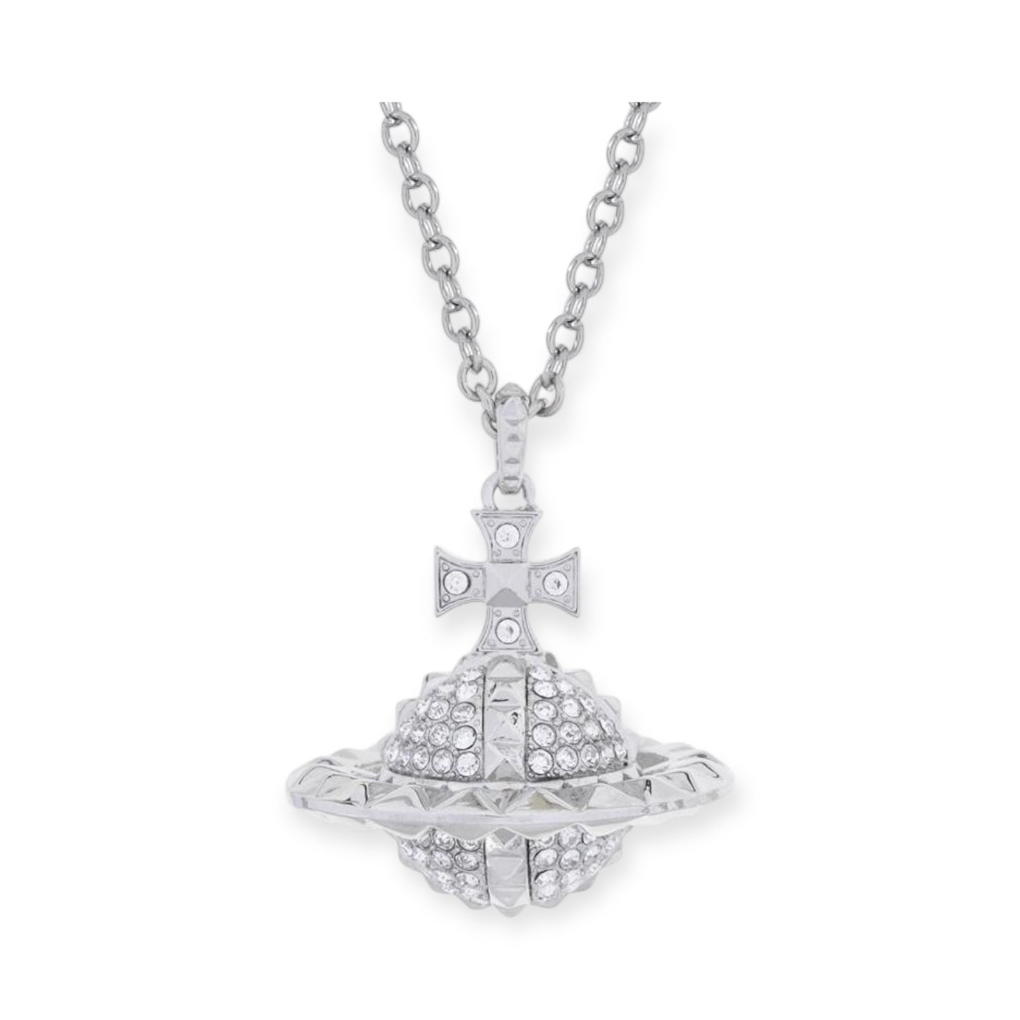 Spiked Edge Rim Gem Studded Orb Pendant Necklace (5 Colors)