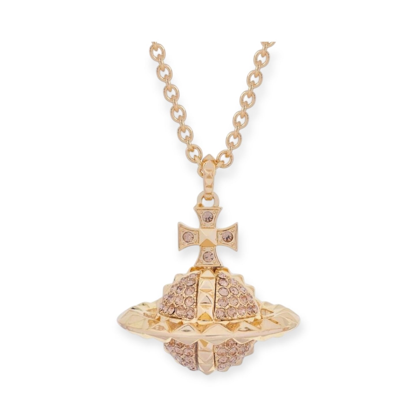 Spiked Edge Rim Gem Studded Orb Pendant Necklace (5 Colors)