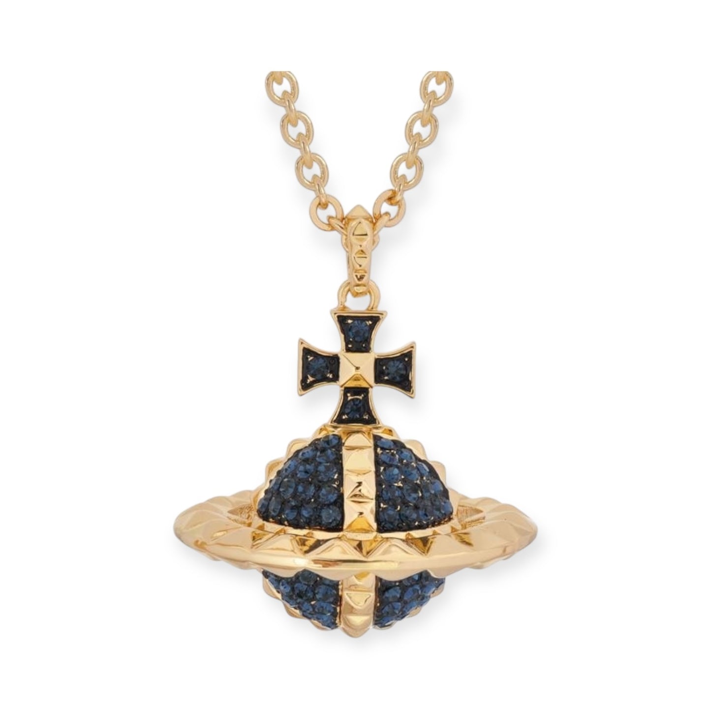 Spiked Edge Rim Gem Studded Orb Pendant Necklace (5 Colors)