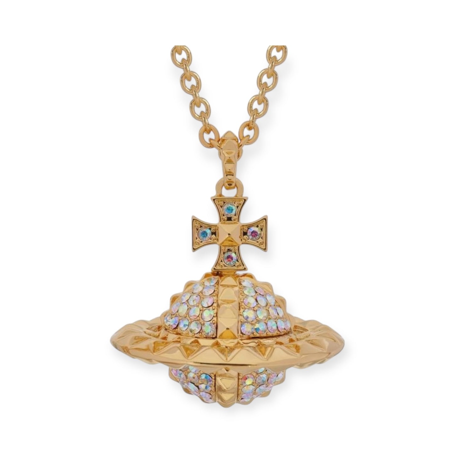 Spiked Edge Rim Gem Studded Orb Pendant Necklace (5 Colors)