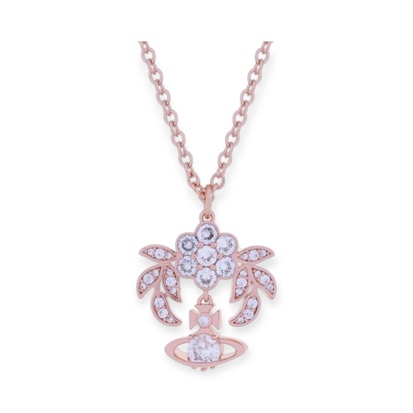Flower Studded Leaves Mini Gem Orb Hanging Pendant Necklace (4 Colors)