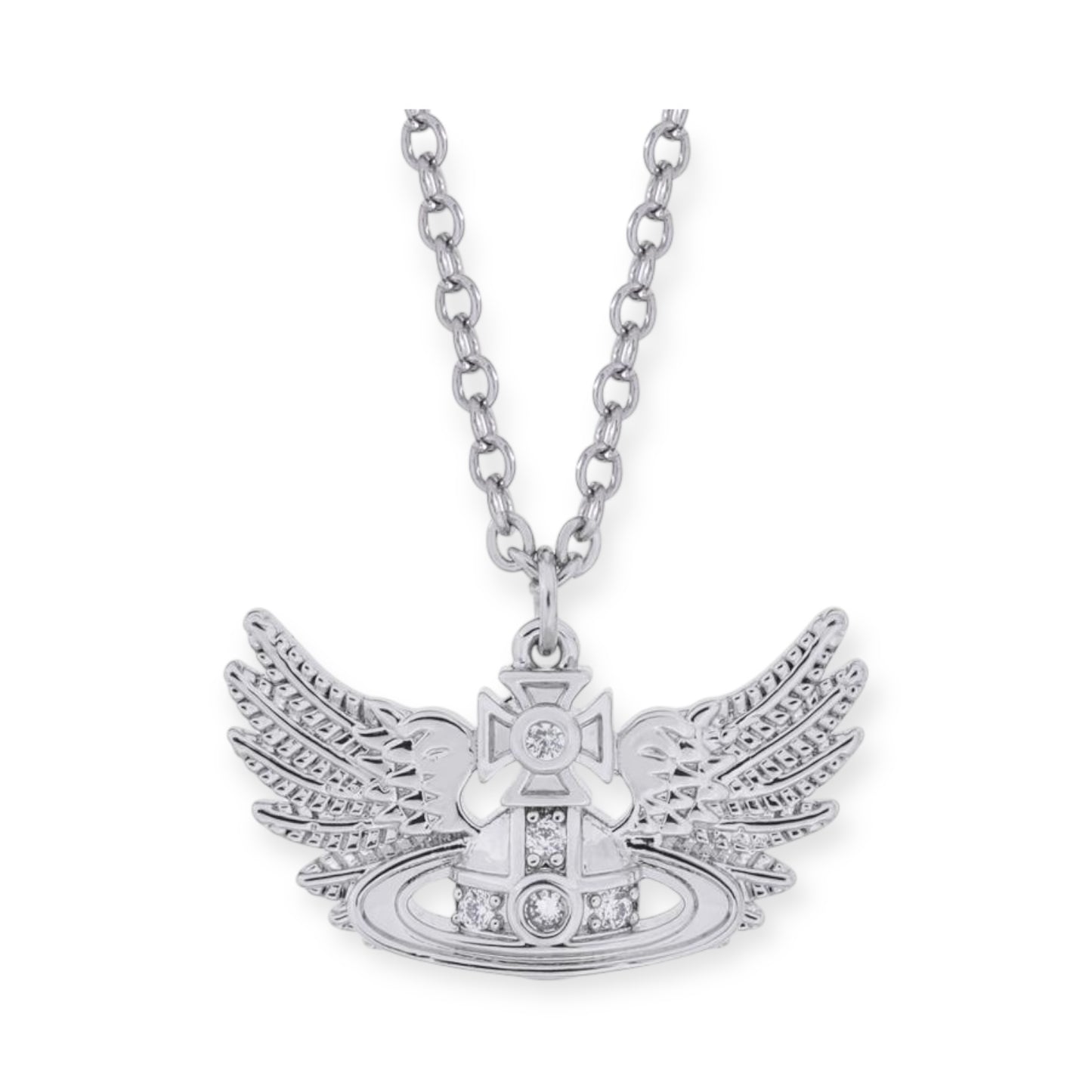 Angel Wings Design Silver Orb Pendant Necklace