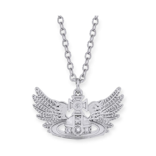 Angel Wings Design Silver Orb Pendant Necklace