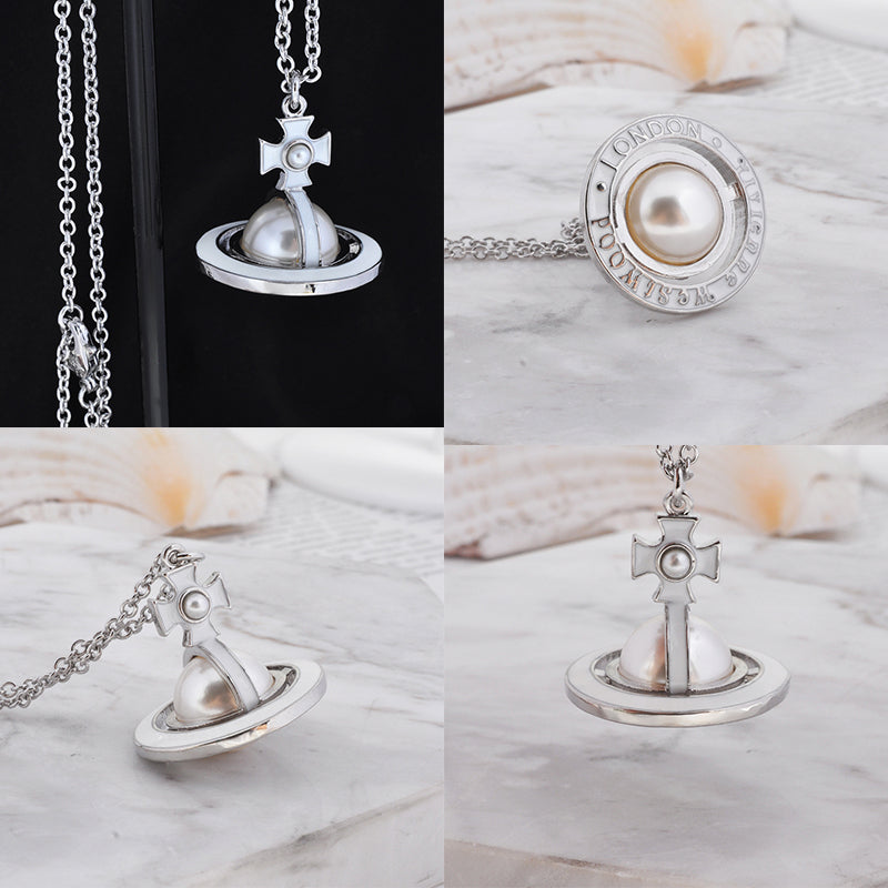 Milky Outline Design Pearl Orb Pendant Necklace Gold & Silver (2 Colors)