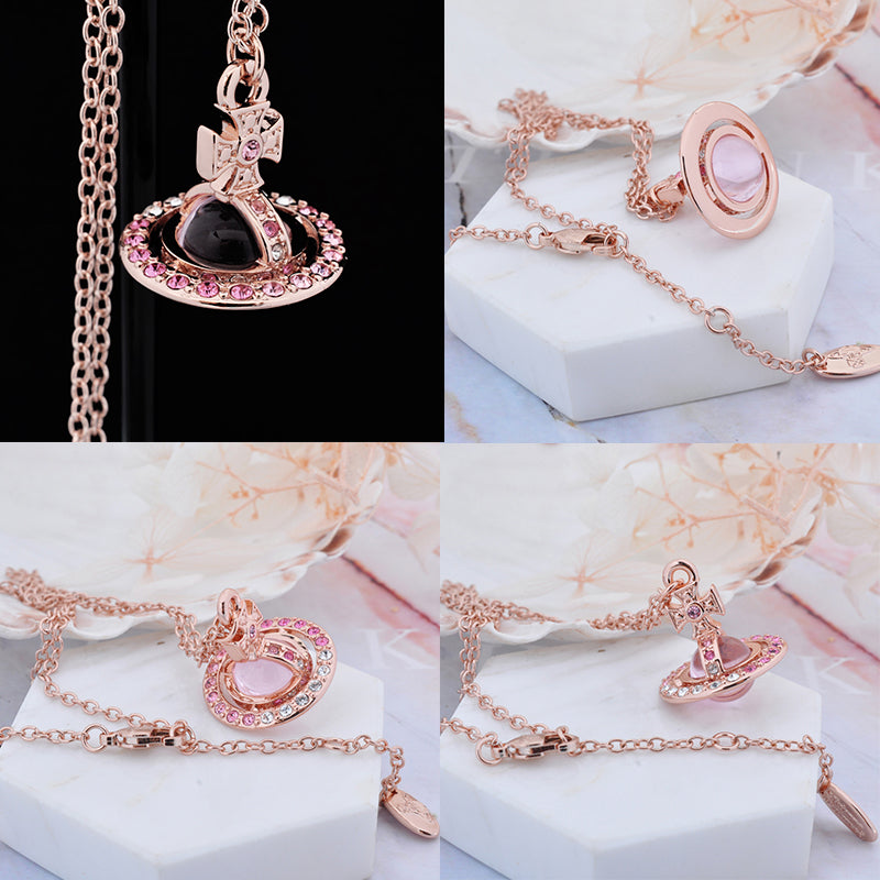 Multi Colored Gem Studded Rim Orb Pendant Necklace (3 Colors)