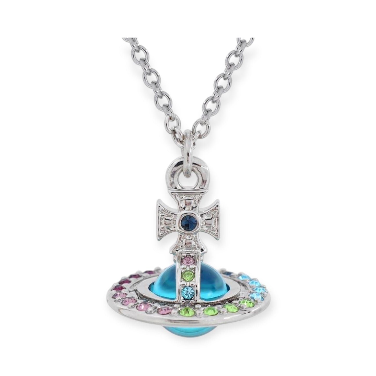 Multi Colored Gem Studded Rim Orb Pendant Necklace (3 Colors)