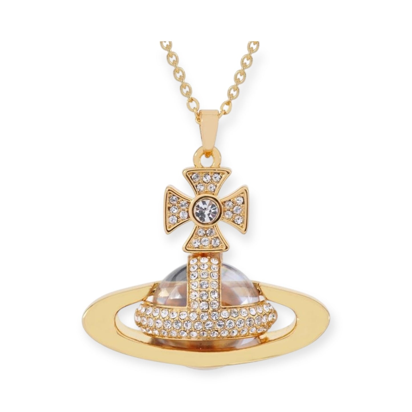 2D Gem Studded Clear Orb Pendant Necklace Gold & Silver (2 Colors & 2 Sizes)