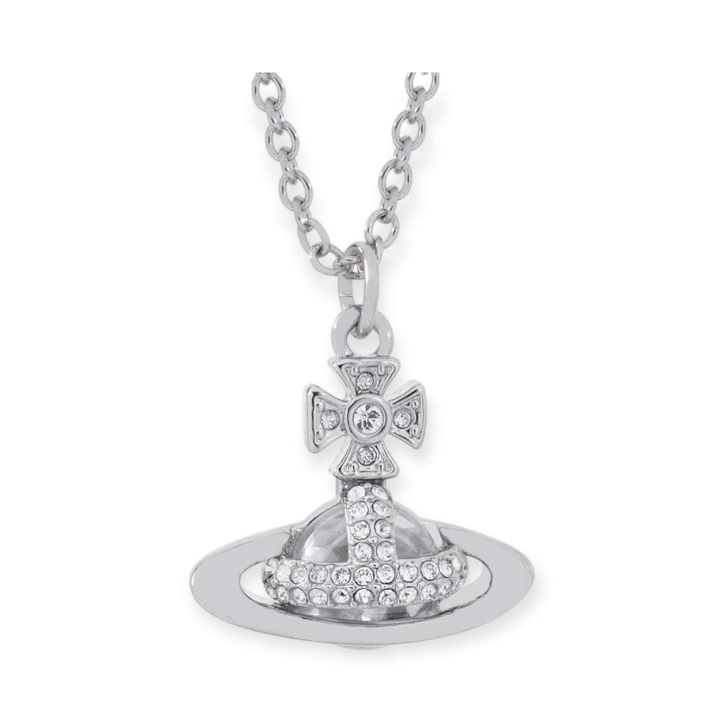 2D Gem Studded Clear Orb Pendant Necklace Gold & Silver (2 Colors & 2 Sizes)