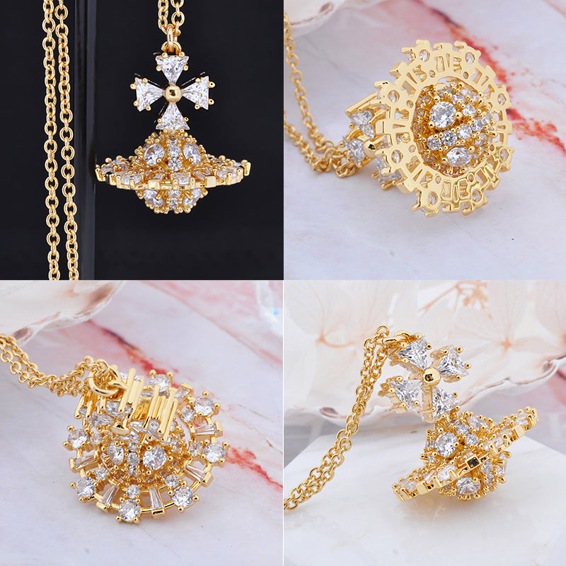 Multi Gem Crystal Design 3D Abstract Orb Pendant Necklace Gold & Silver (2 Colors)