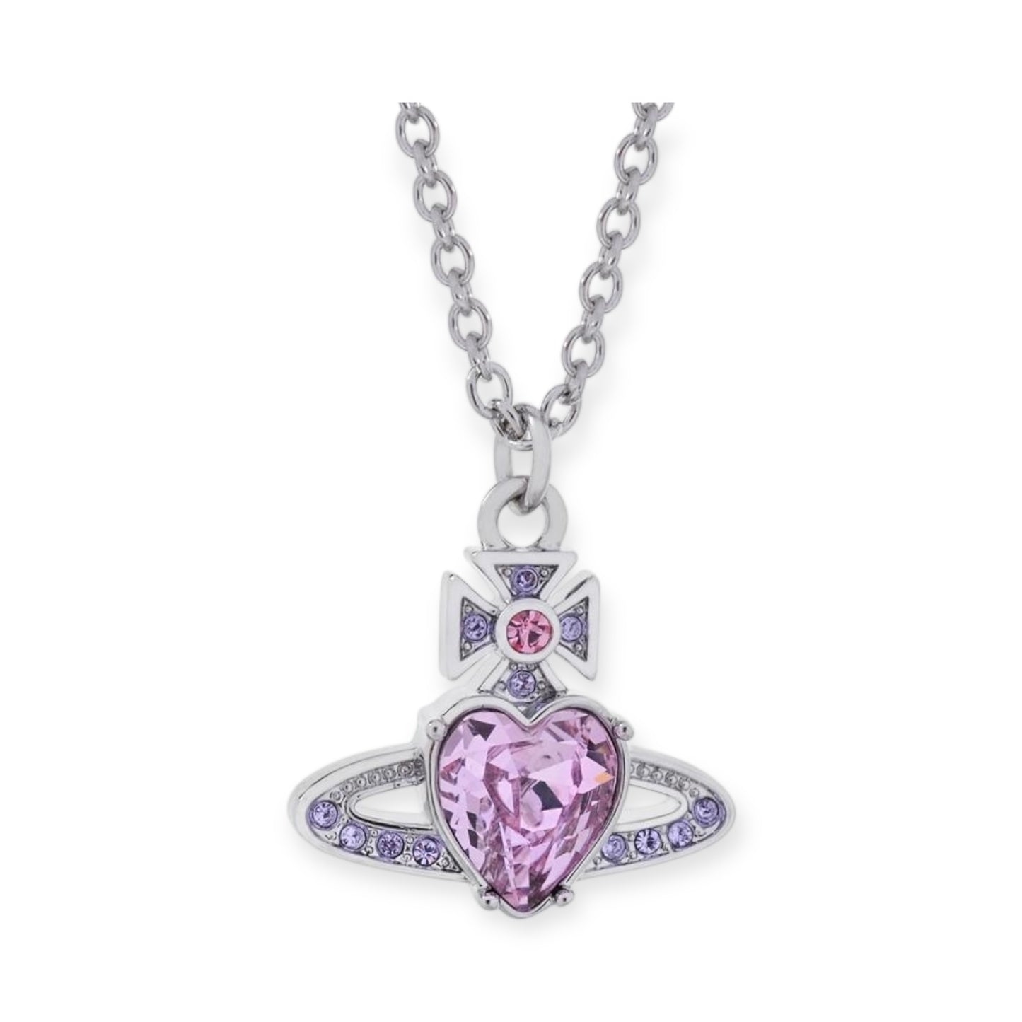 Princess Heart Shaped Gemstone Studded Orb 2D Pendant Necklace (5 Colors)