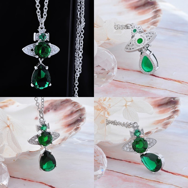 Multicolor Gem Orb Pendant Hanging Tear Drop Necklace (4 Colors)