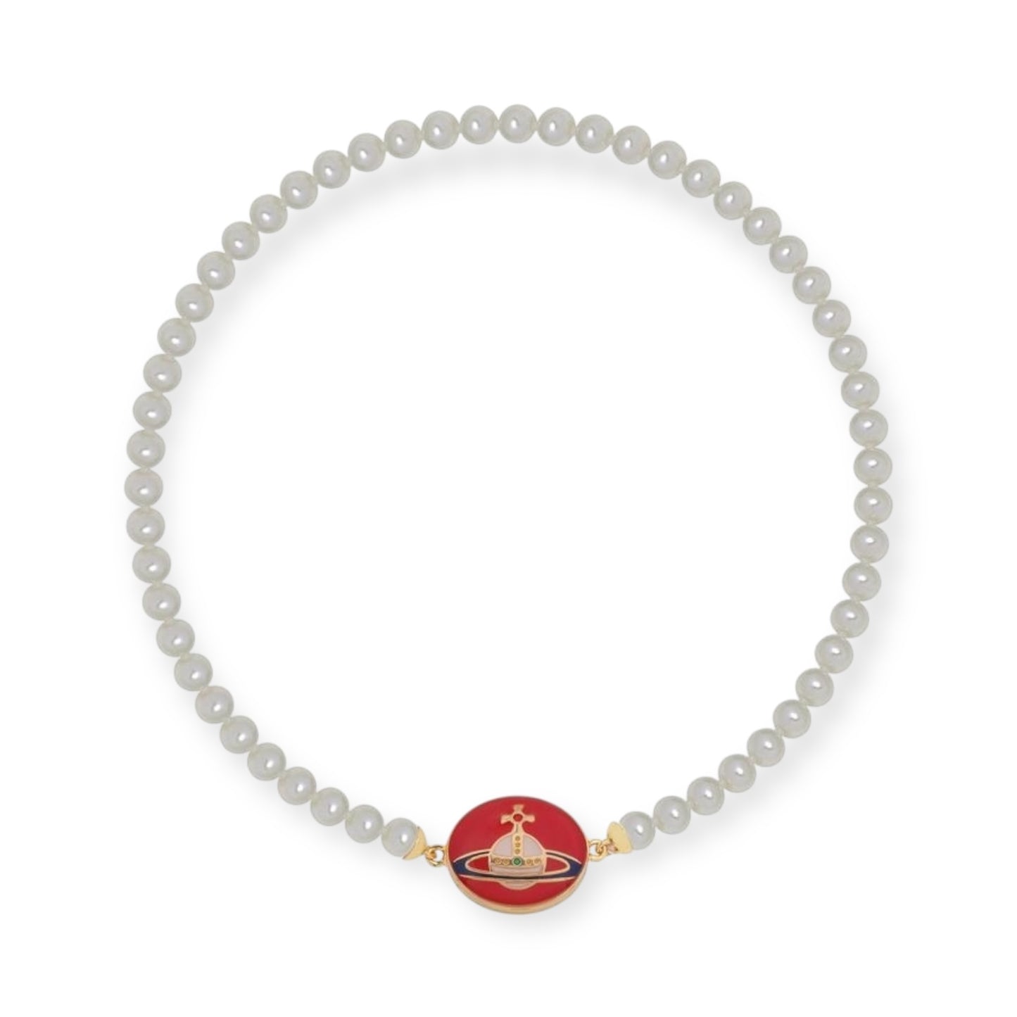 Beaded Pearl Chain Orb Engraved Pendant Magnetic Clasp Choker Necklace (4 Colors)