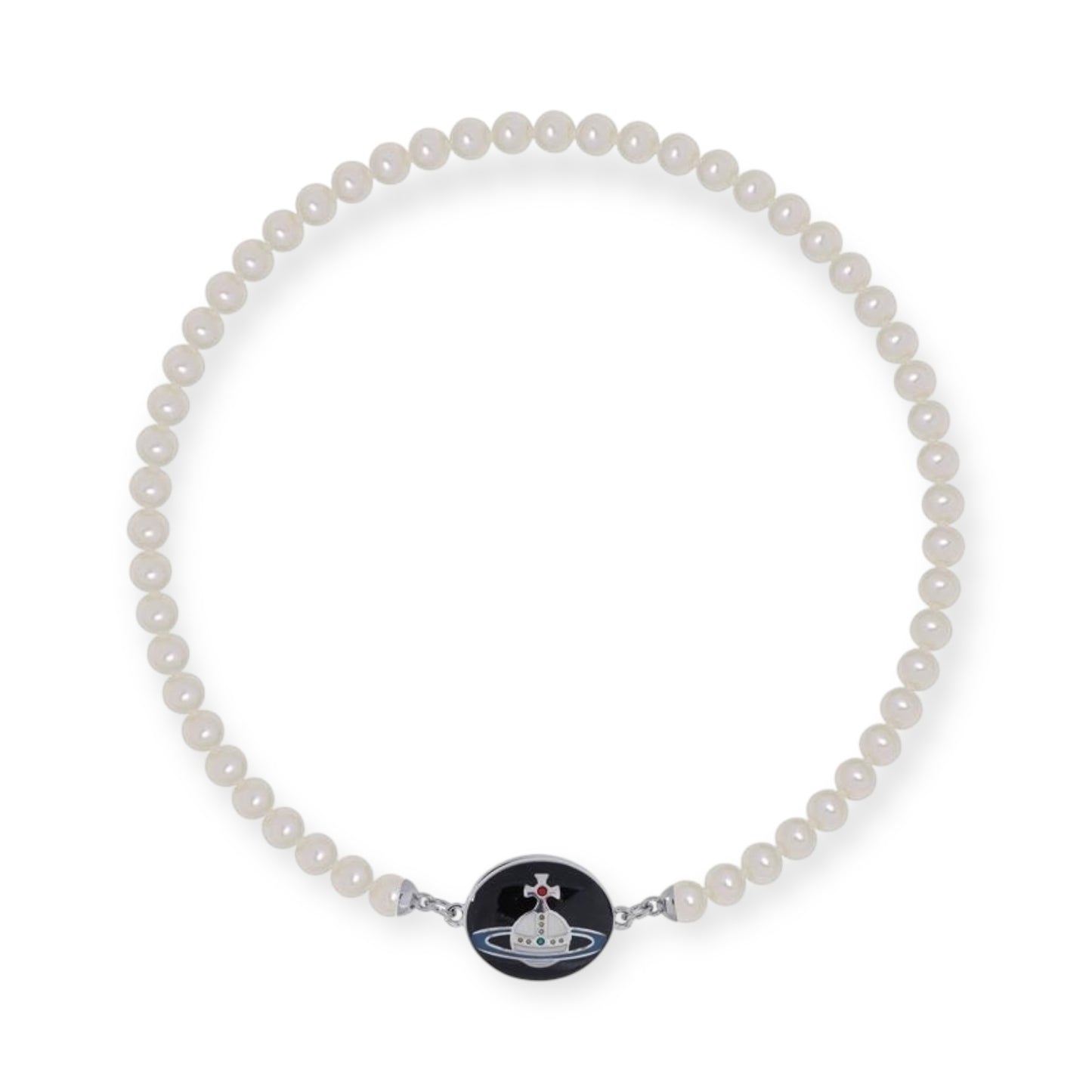 Beaded Pearl Chain Orb Engraved Pendant Magnetic Clasp Choker Necklace (4 Colors)