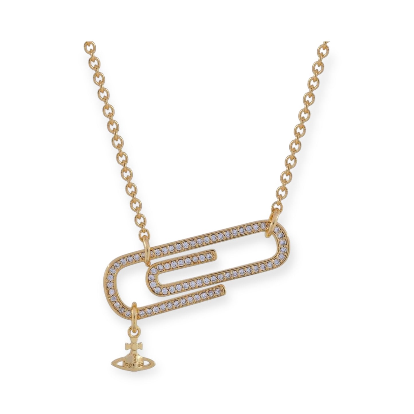 Gem Studded Paperclip Mini Hanging Orb Pendant Necklace Gold & Silver (2 Colors)