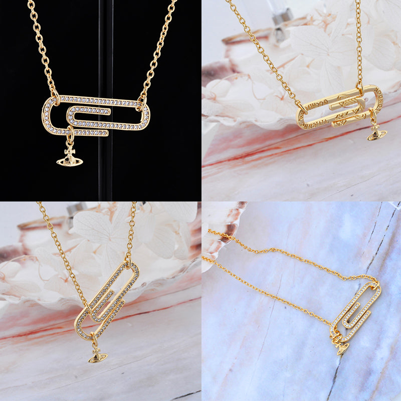 Gem Studded Paperclip Mini Hanging Orb Pendant Necklace Gold & Silver (2 Colors)