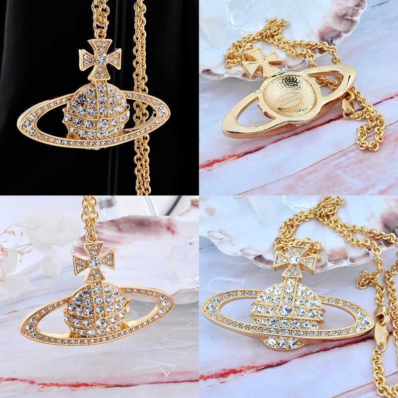 Large Gem Studded Encrusted Orb Pendant Necklace (3 colors)