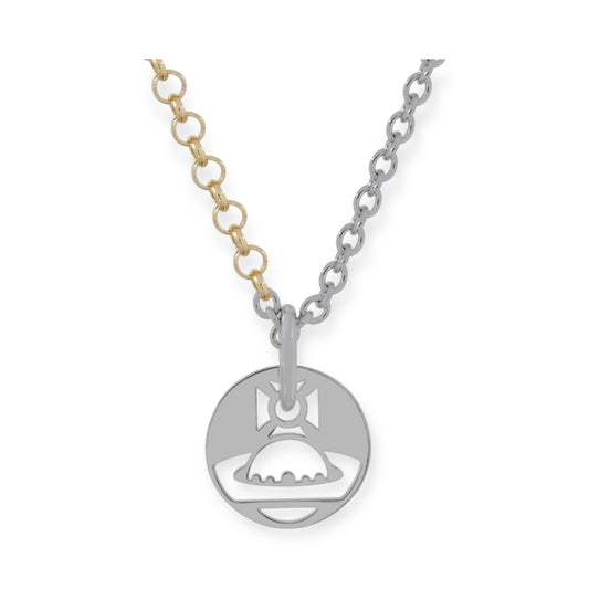 Gold Silver Chain Cutout Orb Design Pendant Necklace