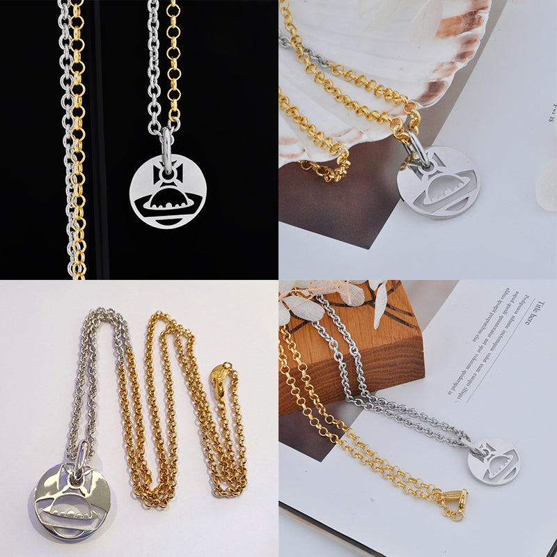 Gold Silver Chain Cutout Orb Design Pendant Necklace