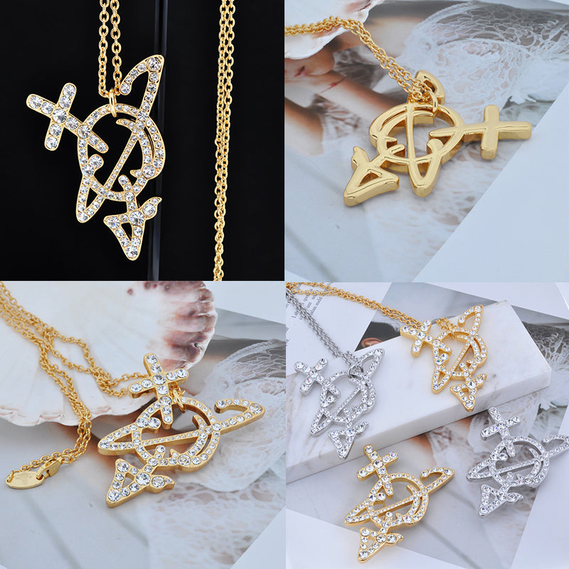 Redesigned Gem Encrusted 2D Orb Pendant Necklace (3 Colors)