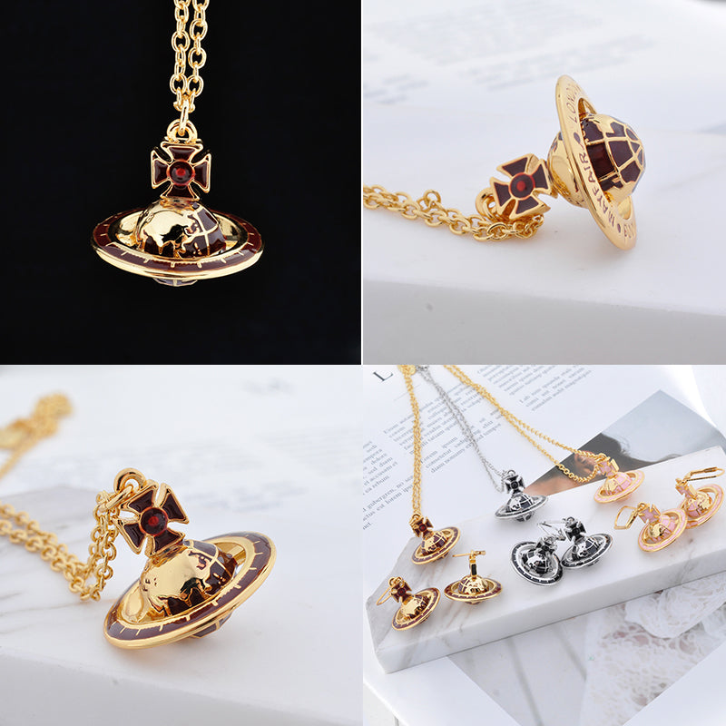 Earth Globe Abstract Design Orb Pendant Necklace (4 Colors)